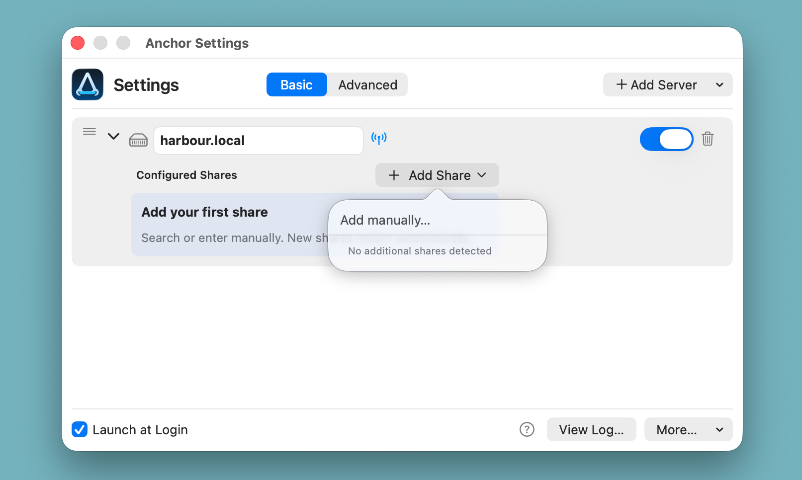 The Add manually option when no additional shares are detected.