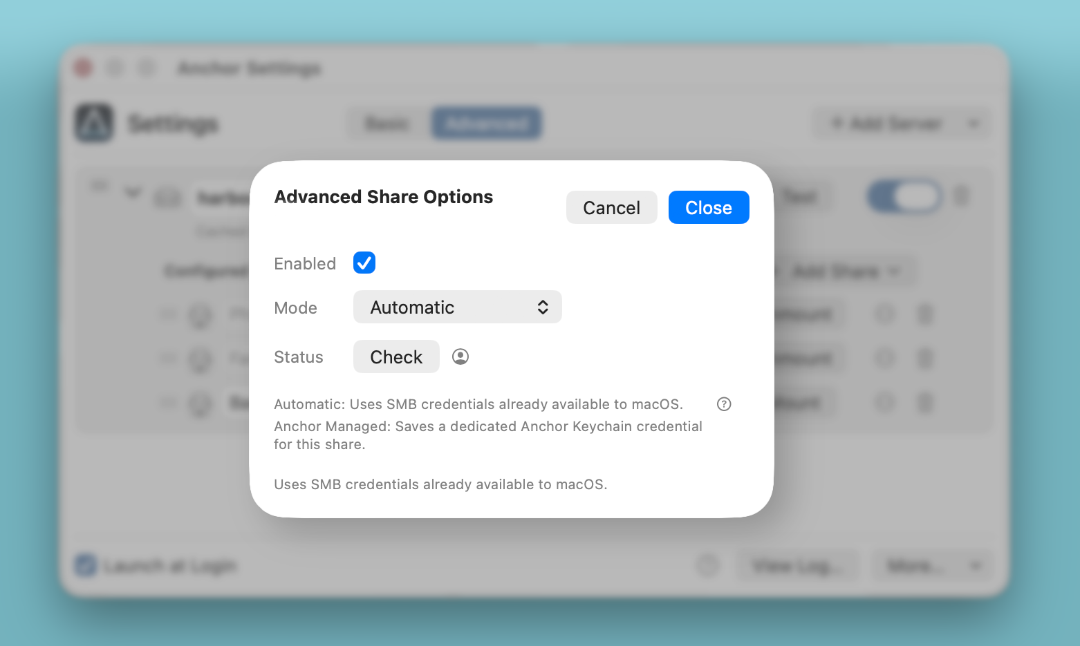 The Automatic and Anchor Managed credential choices.